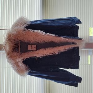 Forever 21 white faux fur jean jacket medium NWT